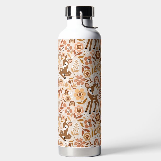 Cute Woodland Baby Deer Floral Pattern Water Bottle (Left)