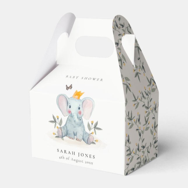 Cute Woodland Baby Elephant Foliage Baby Shower  Favor Box (Front Side)
