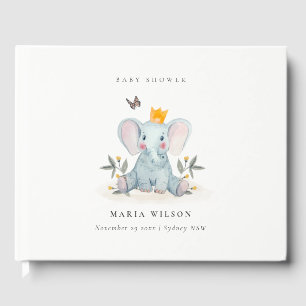 Cute Woodland Baby Elephant Foliage Baby Shower  Guest Book