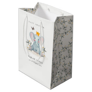 Cute Woodland Baby Elephant Foliage Baby Shower  Medium Gift Bag