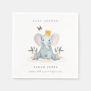 Cute Woodland Baby Elephant Foliage Baby Shower  Napkin