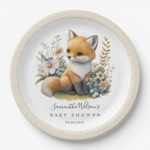 Cute Woodland Baby Fox Spring Baby Shower Paper Plate