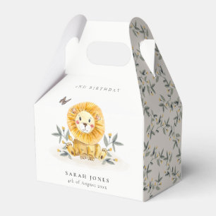 Cute Woodland Baby Lion Foliage Any Age Birthday Favor Box