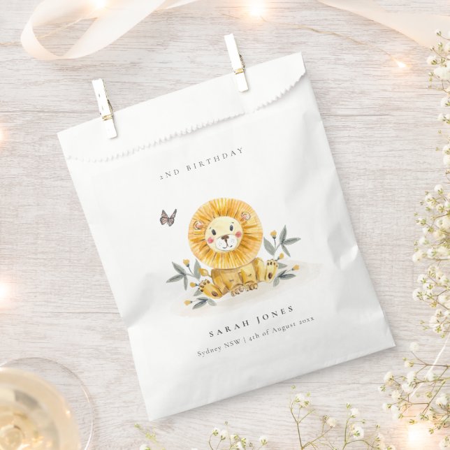 Cute Woodland Baby Lion Foliage Any Age Birthday Favour Bag (Clipped)