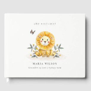 Cute Woodland Baby Lion Foliage Any Age Birthday Guest Book