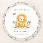 Cute Woodland Baby Lion Foliage Any Age Birthday Round Paper Coaster<br><div class="desc">If you need any further customisation please feel free to message me on yellowfebstudio@gmail.com.</div>