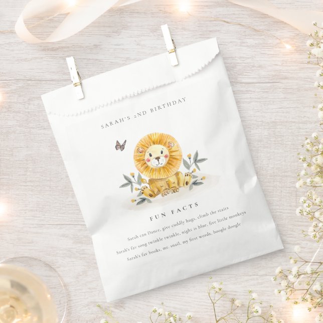 Cute Woodland Baby Lion Foliage Fun Facts Birthday Favour Bag (Clipped)