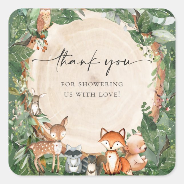 Cute Woodland Baby Shower Square Sticker (Front)