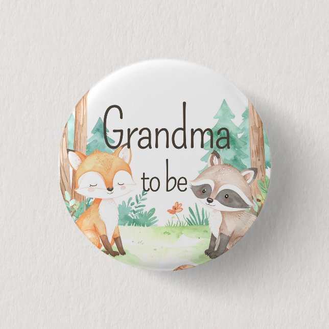 Cute Woodland Baby Shower Theme Grandma to Be 1 Inch Round Button (Front)