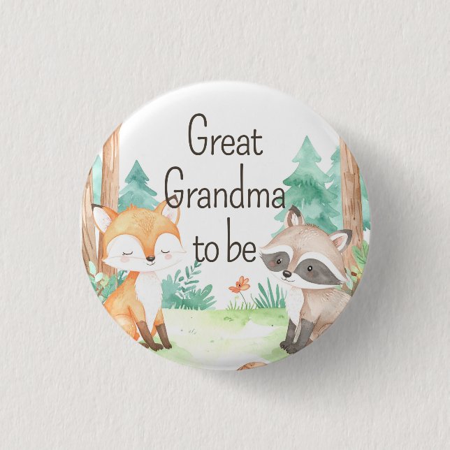 Cute Woodland Baby Shower Theme Great Grandma  1 Inch Round Button (Front)