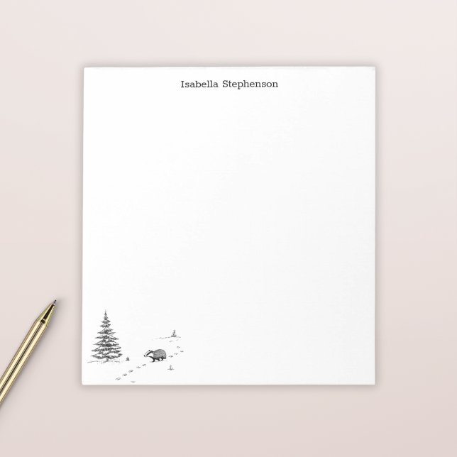 Cute Woodland Badger Whimsical Personalized Notepad (Creator Uploaded)