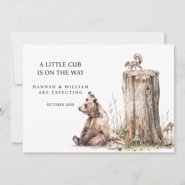 Cute Woodland Bear Cub Pregnancy Announcement (Front)