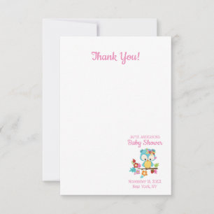 Cute Woodland Bear & Flowers Baby Girl Thank You Card