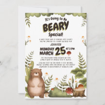 Cute woodland bear greenery whimsical Baby Shower