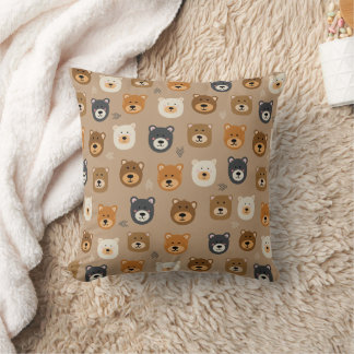 Cute woodland bear kids throw pillow
