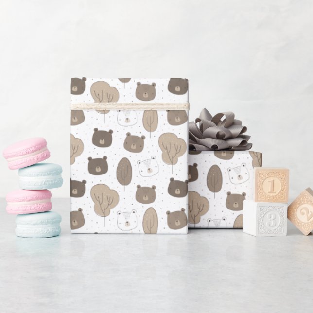 cute woodland bears boys baby shower wrapping paper (Baby Shower)