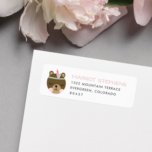 Cute Woodland Boho Baby Bear Cub Adresse de retour (Créateur téléchargé)