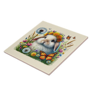 Cute woodland bunny bitterflies tile