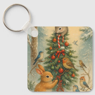Cute woodland bunny christmas cozy festive winter keychain