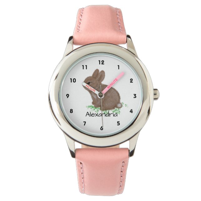 Cute Woodland Bunny Name Personalized Watch (Front)