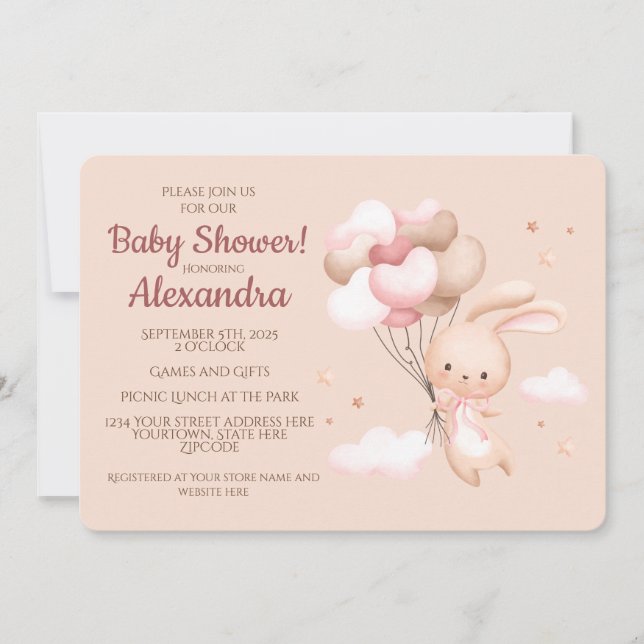 Cute Woodland Bunny Rabbit Baby Shower Invitation (Front)
