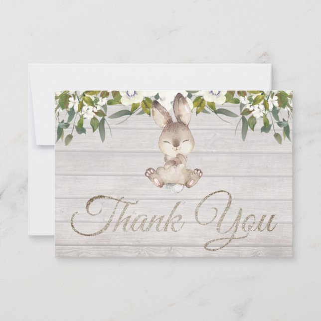Cute Woodland Bunny Rabbit Baby Shower Thank You (Front)