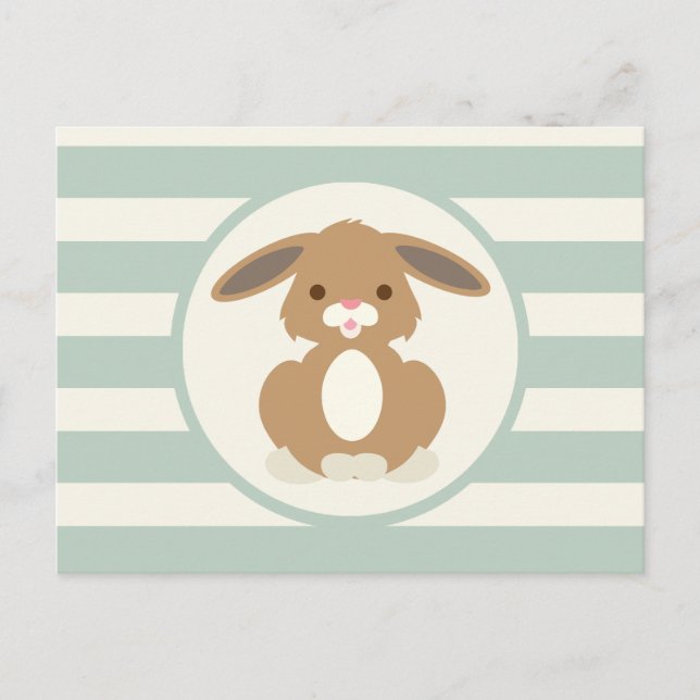 Cute Woodland Bunny Rabbit on Light Sage Green Postcard (Front)