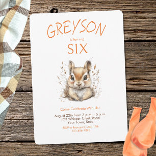 Cute Woodland Chipmunk Orange Any Age Boy Birthday Invitation