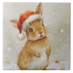 Cute Woodland Christmas Bunny  Tile