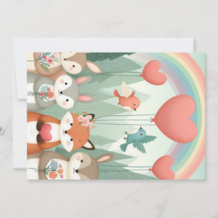 Cute Woodland Creature rainbow valentine's Holiday Card