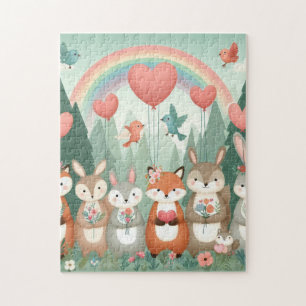Cute Woodland Creature rainbow valentine's Jigsaw Puzzle