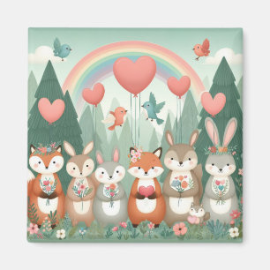 Cute Woodland Creature rainbow valentine's Magnet