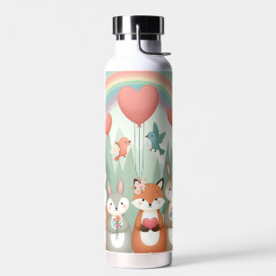 Cute Woodland Creature rainbow valentine's Water Bottle