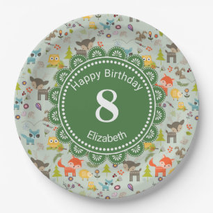 Cute Woodland Creatures Animal Pattern Birthday Paper Plate