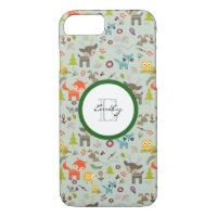 Cute Woodland Creatures Animal Pattern & Monogram