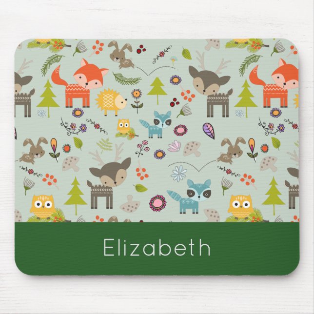 Cute Woodland Creatures Animal Pattern Mouse Pad (Front)