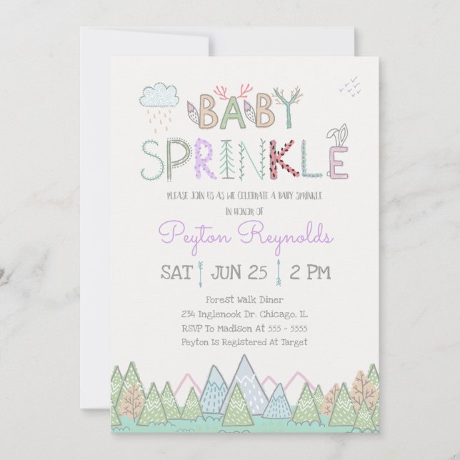 Cute Woodland Créatures Baby Sprinkle Invitation (Devant)