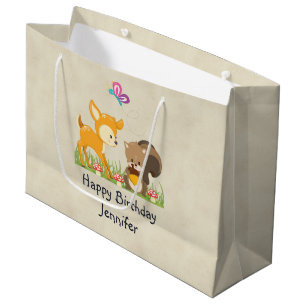 Cute Woodland Creatures Cartoon Birthday Large Gift Bag
