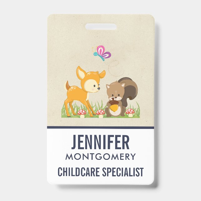 Cute Woodland Creatures Cartoon Illustration Badge (Front)
