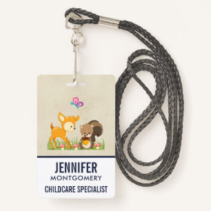 Cute Woodland Creatures Cartoon Illustration Badge