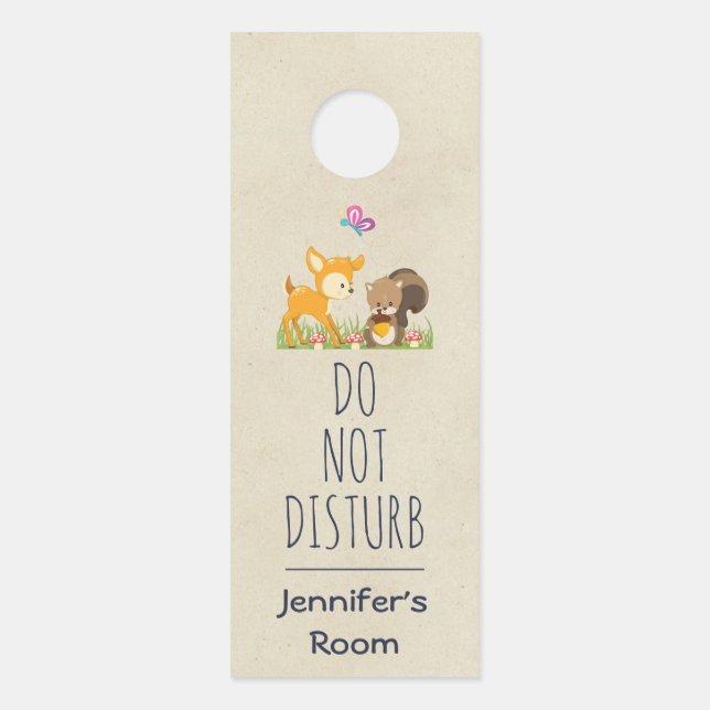 Cute Woodland Creatures Cartoon Illustration Door Hanger (Front)