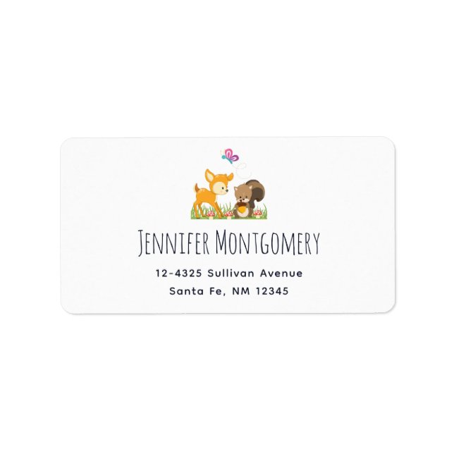 Cute Woodland Creatures Cartoon Illustration Label (Front)
