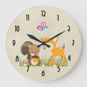 Cute Woodland Creatures Cartoon Illustration Large Clock