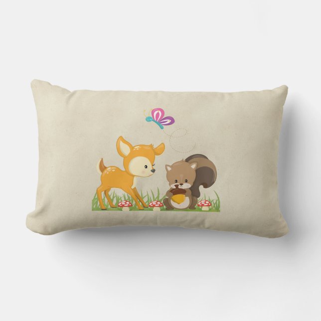Cute Woodland Creatures Cartoon Illustration Lumbar Pillow (Front)