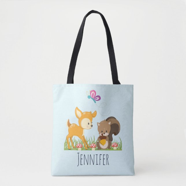Cute Woodland Creatures Cartoon Illustration Tote Bag (Front)