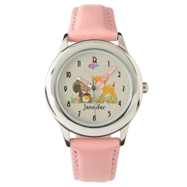Cute Woodland Creatures Cartoon Illustration Watch (Front)