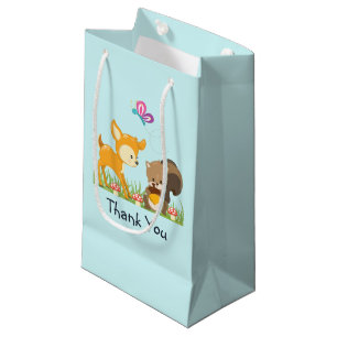 Cute Woodland Creatures Cartoon Thank You Small Gift Bag