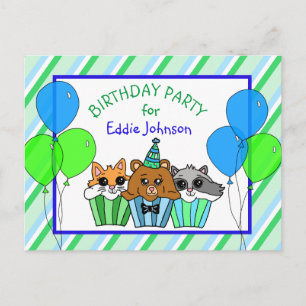 Cute Woodland Creatures Cupcake Birthday Invites Postcard