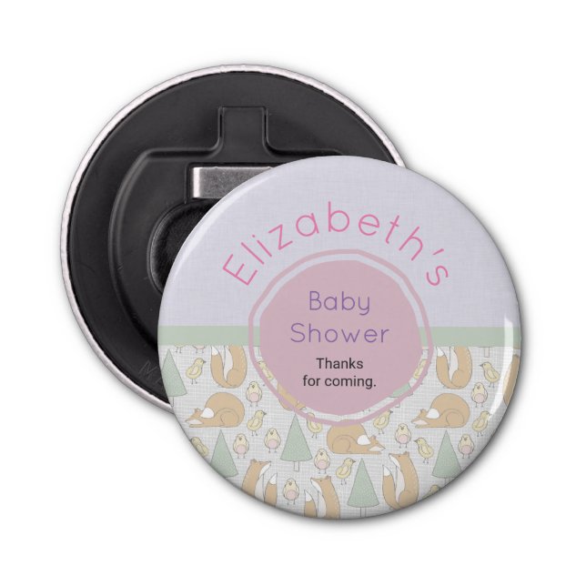Cute Woodland Creatures Pattern Baby Shower Thanks Bottle Opener (Front)