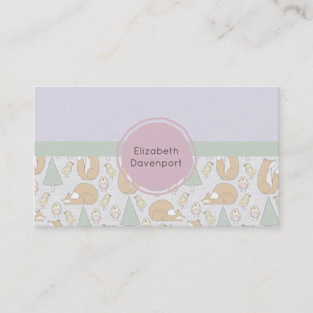 Cute Woodland Creatures Pattern Business Card (Front)